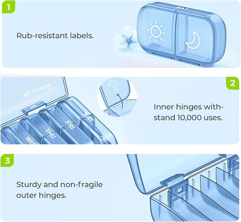 منظم حبوب الدواء الأسبوعي من AUVON XL مرتين في اليوم، صندوق حبوب منع الحمل صباحًا ومساءً 7 أيام مع تصميم فتحة كبيرة من جانب واحد لسهولة التعبئة، حقيبة حبوب سفر محمولة للأدوية والفيتامينات وزيوت السمك والمكملات الغذائية in Kuwait