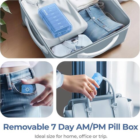 منظم حبوب الدواء الأسبوعي من AUVON XL مرتين في اليوم، صندوق حبوب منع الحمل صباحًا ومساءً 7 أيام مع تصميم فتحة كبيرة من جانب واحد لسهولة التعبئة، حقيبة حبوب سفر محمولة للأدوية والفيتامينات وزيوت السمك والمكملات الغذائية in Kuwait