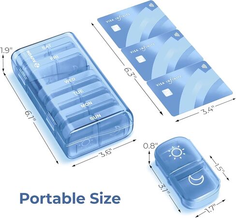 منظم حبوب الدواء الأسبوعي من AUVON XL مرتين في اليوم، صندوق حبوب منع الحمل صباحًا ومساءً 7 أيام مع تصميم فتحة كبيرة من جانب واحد لسهولة التعبئة، حقيبة حبوب سفر محمولة للأدوية والفيتامينات وزيوت السمك والمكملات الغذائية in Kuwait