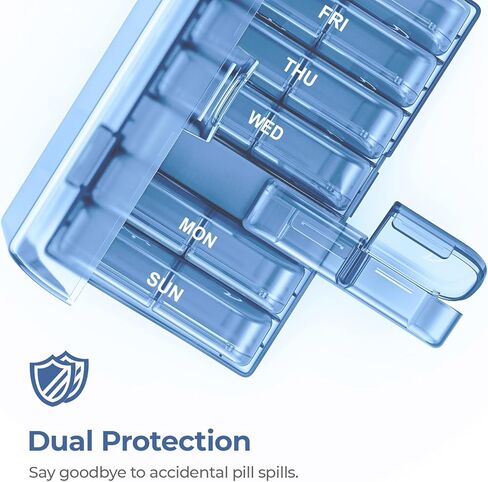 منظم حبوب الدواء الأسبوعي من AUVON XL مرتين في اليوم، صندوق حبوب منع الحمل صباحًا ومساءً 7 أيام مع تصميم فتحة كبيرة من جانب واحد لسهولة التعبئة، حقيبة حبوب سفر محمولة للأدوية والفيتامينات وزيوت السمك والمكملات الغذائية in Kuwait