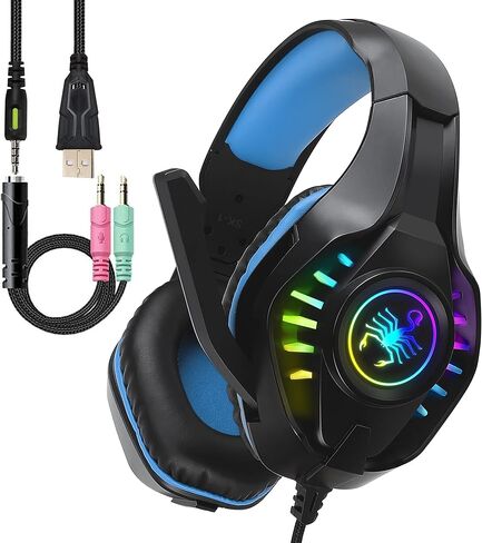 SVYHUOK Pro Gaming Headset for PC PS4 Xbox One Surround Sound Over-Ear Headphones with Mic LED Light Bass Surround Soft Memory Earmuffs for Computer Laptop Switch Games Kid’s Boy’s Teen’s Gifts in Saudi Arabia