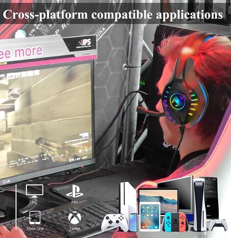 SVYHUOK Pro Gaming Headset for PC PS4 Xbox One Surround Sound Over-Ear Headphones with Mic LED Light Bass Surround Soft Memory Earmuffs for Computer Laptop Switch Games Kid’s Boy’s Teen’s Gifts in Saudi Arabia