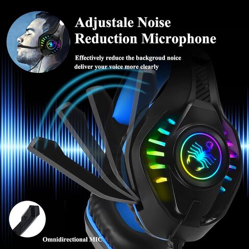 SVYHUOK Pro Gaming Headset for PC PS4 Xbox One Surround Sound Over-Ear Headphones with Mic LED Light Bass Surround Soft Memory Earmuffs for Computer Laptop Switch Games Kid’s Boy’s Teen’s Gifts in Saudi Arabia