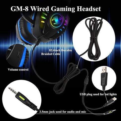 SVYHUOK Pro Gaming Headset for PC PS4 Xbox One Surround Sound Over-Ear Headphones with Mic LED Light Bass Surround Soft Memory Earmuffs for Computer Laptop Switch Games Kid’s Boy’s Teen’s Gifts in Saudi Arabia