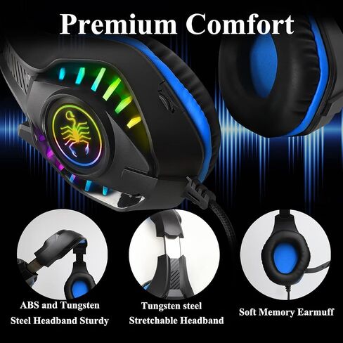 SVYHUOK Pro Gaming Headset for PC PS4 Xbox One Surround Sound Over-Ear Headphones with Mic LED Light Bass Surround Soft Memory Earmuffs for Computer Laptop Switch Games Kid’s Boy’s Teen’s Gifts in Saudi Arabia