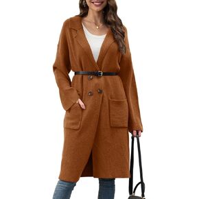 سترة صوفية نسائية طويلة للخريف من Alaster Queen سترة مفتوحة من الأمام ومزدوجة الصدر سترة أنيقة مع جيوب in Kuwait