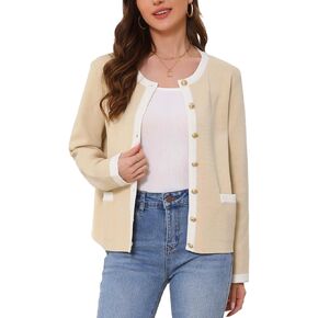 Allegra K Casual Cardigan for Women's Contrast Lightweight Long Sleeve Crew Neck Knit Sweater Jacket in Saudi Arabia