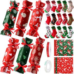 30 Pairs Fuzzy Christmas Socks with 30 Sheets Candy Wrappers and 1 Roll Christmas Ribbon Xmas DIY Gift Soft Fluffy Cozy Novelty Holiday Socks for Women Men in Kuwait