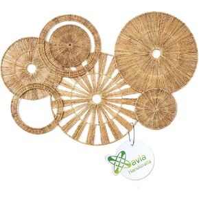 Xavia Handicrafts Set of 7 Boho Wicker Rattan Plate Basket For Décor Hanging Wall | Large Woven Farmhouse Rustic Bohemian Art Baket Hangings For Decorative Home, Bedroom, Living Room, Kitchen, Bathroom in Saudi Arabia