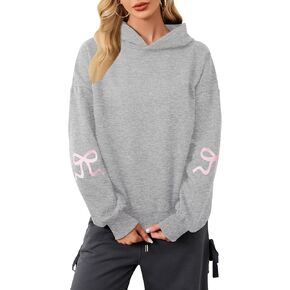 سترة نسائية بغطاء للرأس مطبوعة بفيونكة كبيرة الحجم ومزودة بغطاء للرأس وأكمام طويلة ورسومات لطيفة وكتف منسدل in Kuwait