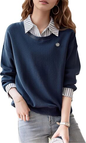 LAI MENG FIVE CATS Women's Casual Blouses Long Sleeve Elegant Shirt Patchwork Stripe Blouse Top in Saudi Arabia