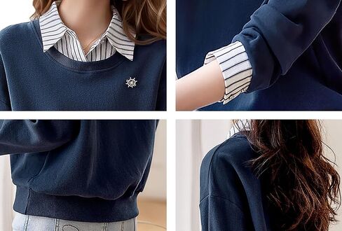 LAI MENG FIVE CATS Women's Casual Blouses Long Sleeve Elegant Shirt Patchwork Stripe Blouse Top in Saudi Arabia