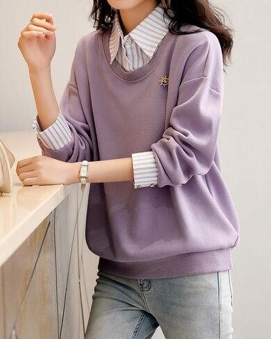 LAI MENG FIVE CATS Women's Casual Blouses Long Sleeve Elegant Shirt Patchwork Stripe Blouse Top in Saudi Arabia