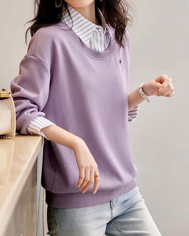 LAI MENG FIVE CATS Women's Casual Blouses Long Sleeve Elegant Shirt Patchwork Stripe Blouse Top in Saudi Arabia