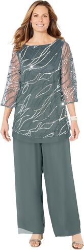 Women's Plus Size Petite Sequin Chiffon Duet Blouse in Saudi Arabia
