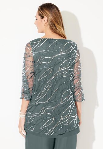 Women's Plus Size Petite Sequin Chiffon Duet Blouse in Saudi Arabia