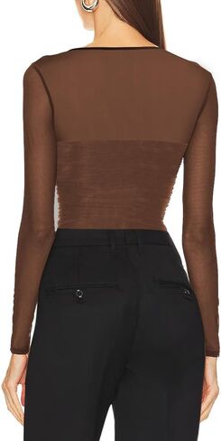 Womens Mesh Sheer Tops Long Sleeve V Neck Sexy See Through Shirts Lace Floral Blouses Y2k Layering Top in Kuwait