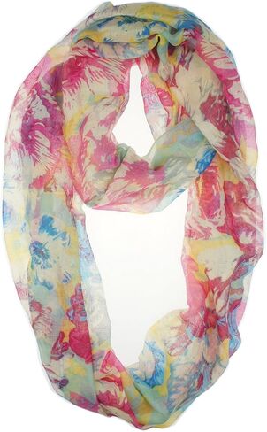 VIVIAN & VINCENT Soft Light Vivid Colorful Floral Sheer Infinity Scarf in Kuwait