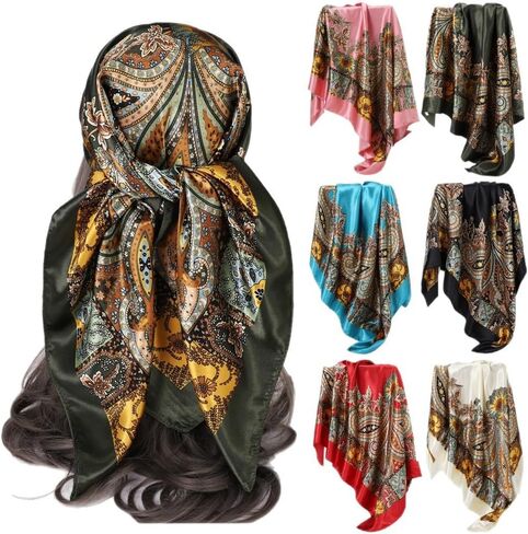 1Pc 35" Large Square Satin Head Scarf,Satin Hair Scarves Silk Bandana Headscarf for Women in Saudi Arabia