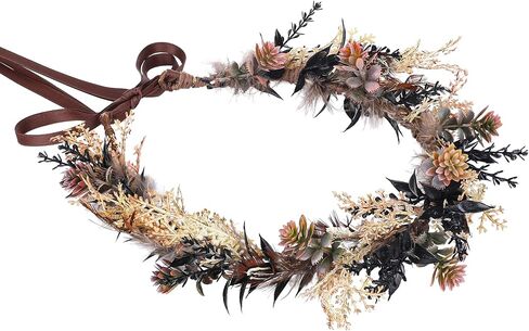 Bridal Flower Leaf Crown Headpiece - Bohemian Artificial Floral Headband for Renaissance Halloween Renfaire in Kuwait
