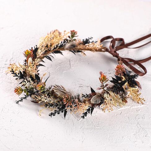 Bridal Flower Leaf Crown Headpiece - Bohemian Artificial Floral Headband for Renaissance Halloween Renfaire in Kuwait