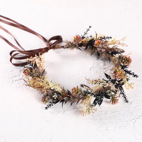 Bridal Flower Leaf Crown Headpiece - Bohemian Artificial Floral Headband for Renaissance Halloween Renfaire in Kuwait