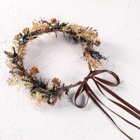 Bridal Flower Leaf Crown Headpiece - Bohemian Artificial Floral Headband for Renaissance Halloween Renfaire in Kuwait