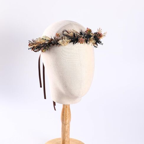 Bridal Flower Leaf Crown Headpiece - Bohemian Artificial Floral Headband for Renaissance Halloween Renfaire in Kuwait