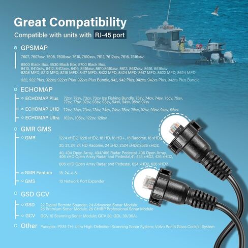 010-12531-01 Marine Network Adapter Cable Black Small to Large RJ-45 Connector Compatible with Panoptix LiveScope System，GC 200 Marine IP Camera, GLS 10 Sonar Module,GMR Fantom 54 56 124 126 254 256 in Kuwait