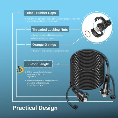 010-12531-01 Marine Network Adapter Cable Black Small to Large RJ-45 Connector Compatible with Panoptix LiveScope System，GC 200 Marine IP Camera, GLS 10 Sonar Module,GMR Fantom 54 56 124 126 254 256 in Kuwait