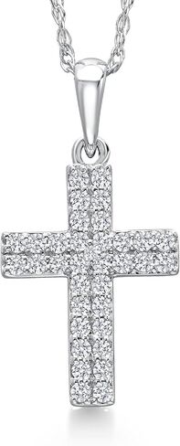 Gem Stone King Solid 10K White Gold White Lab Grown Diamond Cross Necklace | 0.175 Cttw | 12X10MM | Jesus Christian Religious Crucifix Jewelry Pendant Necklace for Women | With 18 Inch Chain in Saudi Arabia