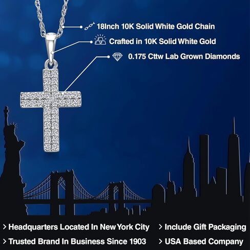 Gem Stone King Solid 10K White Gold White Lab Grown Diamond Cross Necklace | 0.175 Cttw | 12X10MM | Jesus Christian Religious Crucifix Jewelry Pendant Necklace for Women | With 18 Inch Chain in Saudi Arabia