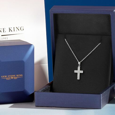 Gem Stone King Solid 10K White Gold White Lab Grown Diamond Cross Necklace | 0.175 Cttw | 12X10MM | Jesus Christian Religious Crucifix Jewelry Pendant Necklace for Women | With 18 Inch Chain in Saudi Arabia