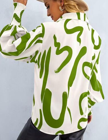 Long Sleeve Button Down Shirts for Women Dressy Casual Blouses Oversized Floral Tops with Lantern Sleeve in Saudi Arabia