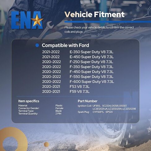 ENA Set of 8 Ignition Coil Pack 8 Platinum Spark Plug Compatible with Ford E350 E450 F250 F350 F450 F53 F550 F59 F600 F650 F750 7.3L V8 2020 2021 2022 2023 Replacement for UF893 DG587 LC3Z12029B SP520 in Saudi Arabia
