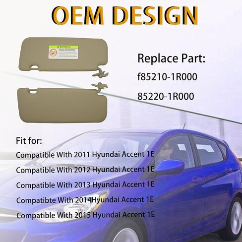 واقي الشمس من جانب السائق الأيسر والراكب الأيمن لسيارة Hyundai Accent 1E 2011-2015، OE:85210-1R000 85220-1R000، قطع غيار واقي الشمس للسيارة - بيج - زوج in Kuwait