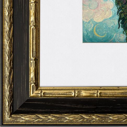 إطار صورة عتيق مقاس 16 × 20 من Yaetm، إطار ذهبي عتيق مزخرف مقاس 16 × 20 للجدار، حصيرة بيضاء للصور مقاس 11 × 14، قالب بعرض 1.5 بوصة - صورة أو منظر طبيعي - حامل على الحائط للمنزل (أسود/ذهبي، عبوتان) in Kuwait