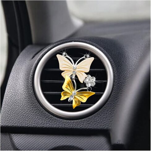 1PC Car Air Fresheners Vent Clips, Cute Dual Butterfly Diamond Rhinestone Car Vent Clip, Air Outlet Perfume Diffuser, Sparkly Bling Car Interior Decoration Accessories for Girls Women in Saudi Arabia