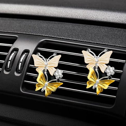 1PC Car Air Fresheners Vent Clips, Cute Dual Butterfly Diamond Rhinestone Car Vent Clip, Air Outlet Perfume Diffuser, Sparkly Bling Car Interior Decoration Accessories for Girls Women in Saudi Arabia