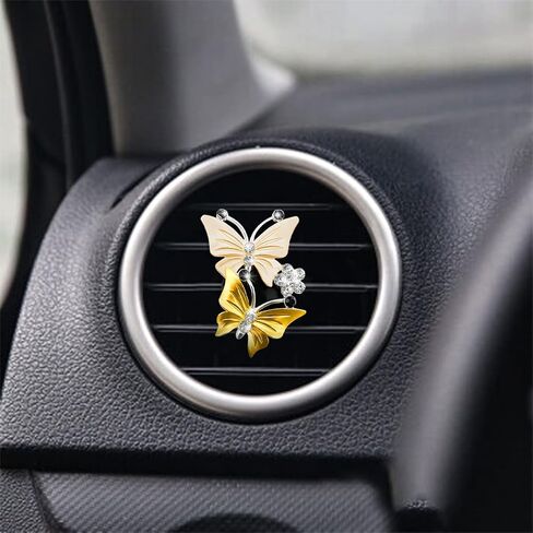 1PC Car Air Fresheners Vent Clips, Cute Dual Butterfly Diamond Rhinestone Car Vent Clip, Air Outlet Perfume Diffuser, Sparkly Bling Car Interior Decoration Accessories for Girls Women in Saudi Arabia