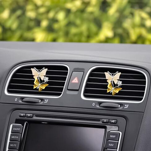 1PC Car Air Fresheners Vent Clips, Cute Dual Butterfly Diamond Rhinestone Car Vent Clip, Air Outlet Perfume Diffuser, Sparkly Bling Car Interior Decoration Accessories for Girls Women in Saudi Arabia