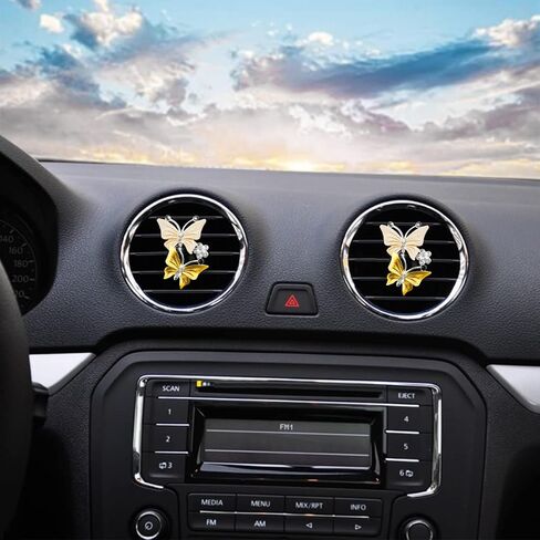 1PC Car Air Fresheners Vent Clips, Cute Dual Butterfly Diamond Rhinestone Car Vent Clip, Air Outlet Perfume Diffuser, Sparkly Bling Car Interior Decoration Accessories for Girls Women in Saudi Arabia