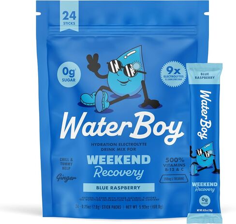 Waterboy Weekend Recovery | 3,200mg Electrolyte Powder Packets | Ginger + L-Theanine + Vitamins | No Sugar, All Natural, Gluten Free | 24 Drink Stick Mixes (Lemon Lime) in Saudi Arabia