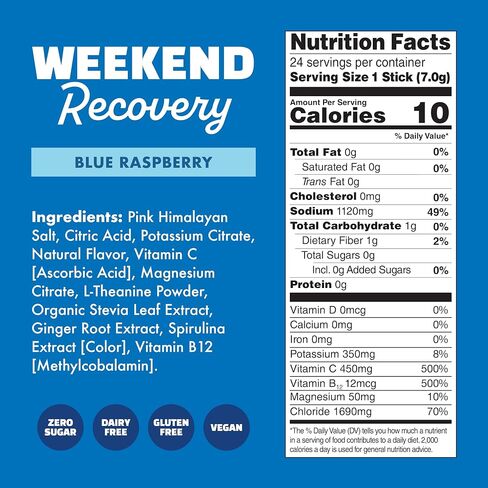 Waterboy Weekend Recovery | 3,200mg Electrolyte Powder Packets | Ginger + L-Theanine + Vitamins | No Sugar, All Natural, Gluten Free | 24 Drink Stick Mixes (Lemon Lime) in Saudi Arabia