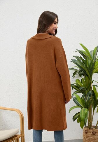 سترة صوفية نسائية طويلة للخريف من Alaster Queen سترة مفتوحة من الأمام ومزدوجة الصدر سترة أنيقة مع جيوب in Kuwait