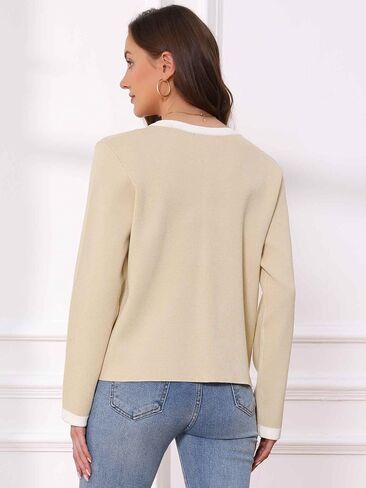 Allegra K Casual Cardigan for Women's Contrast Lightweight Long Sleeve Crew Neck Knit Sweater Jacket in Saudi Arabia