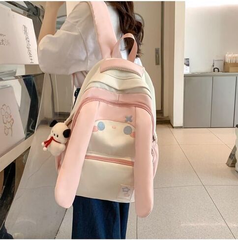 Cute Bunny Ear Backpack for Teen Girls Women Daypack for School Travel Work Casual Bookbag with Cute Pendant (Pink) in Kuwait