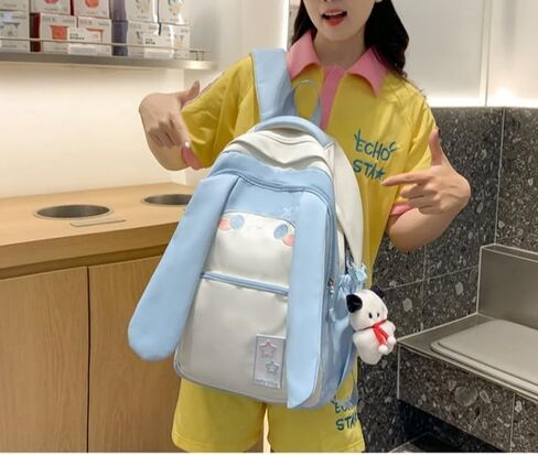 Cute Bunny Ear Backpack for Teen Girls Women Daypack for School Travel Work Casual Bookbag with Cute Pendant (Pink) in Kuwait
