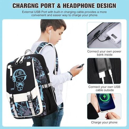 حقيبة ظهر بيفالسا للأولاد، حقيبة ظهر رائعة للأولاد المضيئة مع حقيبة حبال، صندوق غداء وحقيبة أقلام، حقائب مدرسية للأطفال والمراهقين والمدارس المتوسطة الابتدائية، حقيبة كتب تتوهج في الظلام (البرق) in Kuwait