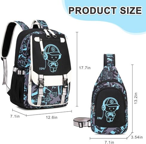 حقيبة ظهر بيفالسا للأولاد، حقيبة ظهر رائعة للأولاد المضيئة مع حقيبة حبال، صندوق غداء وحقيبة أقلام، حقائب مدرسية للأطفال والمراهقين والمدارس المتوسطة الابتدائية، حقيبة كتب تتوهج في الظلام (البرق) in Kuwait